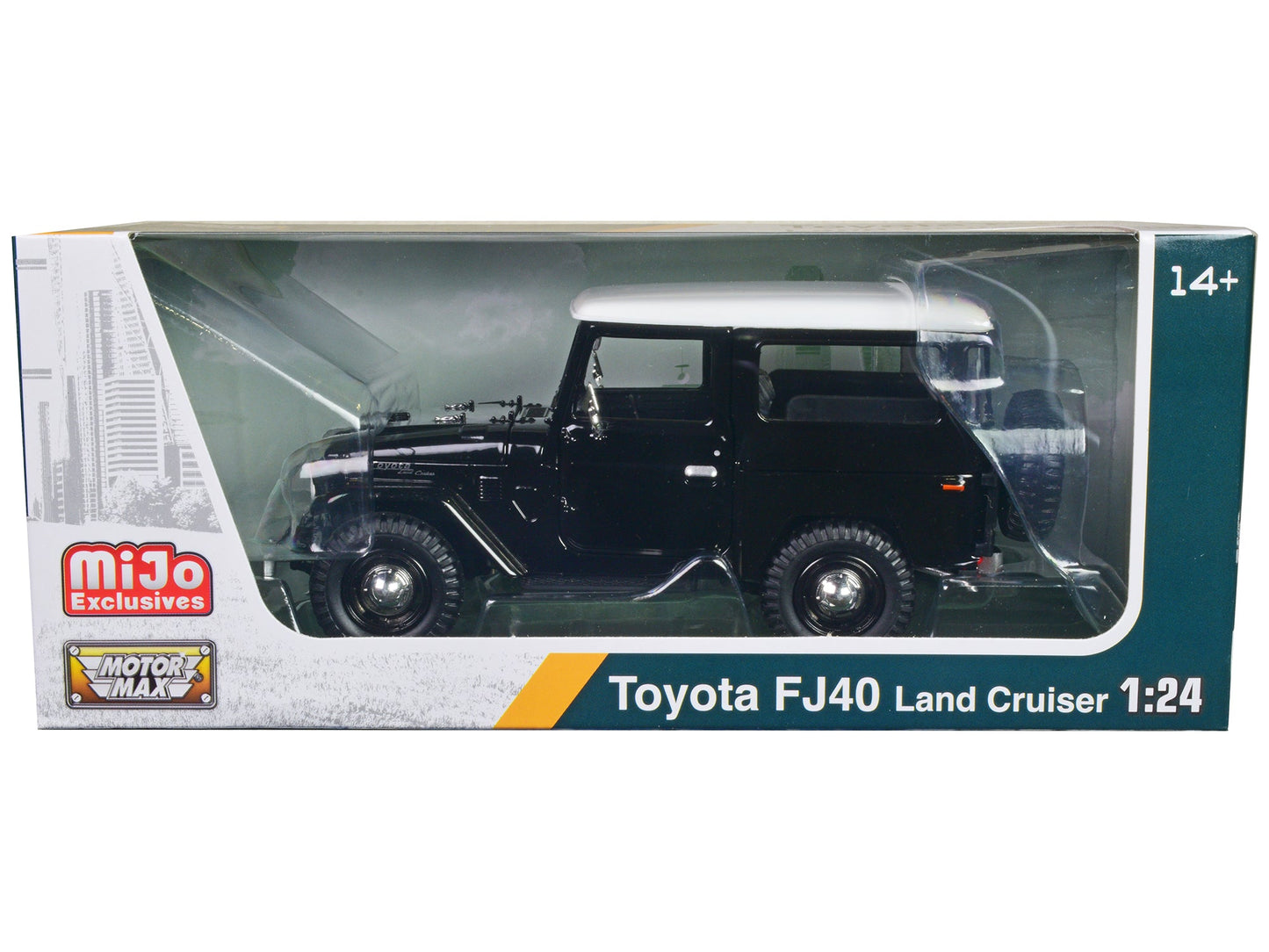 Toyota FJ40 Land Cruiser Black with White Top 1/24 Diecast Model Car