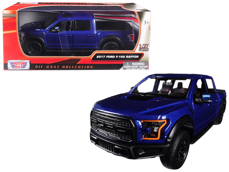 2017 Ford F-150 Raptor Pickup Truck Blue with Black Wheels 1/27 Diecast Model Car