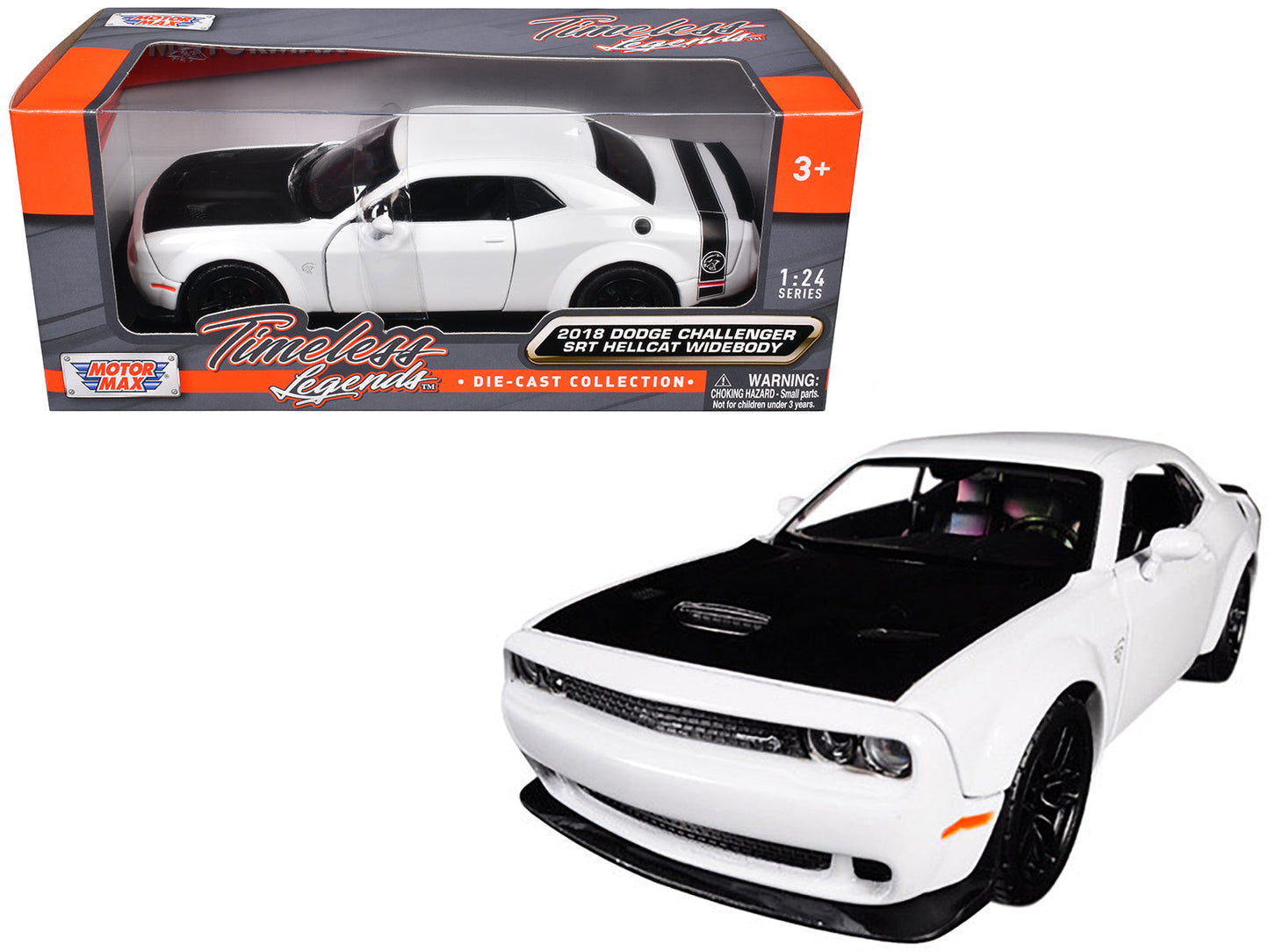2018 Dodge Challenger SRT Hellcat Widebody White with Black Hood 1/24 Diecast Model Car