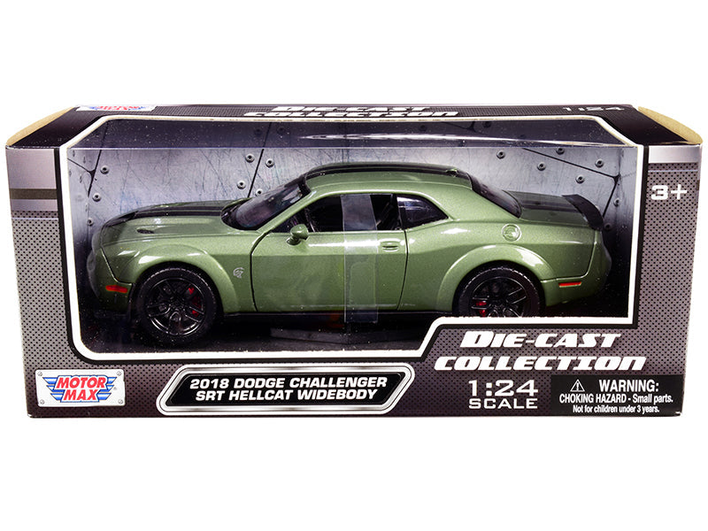 2018 Dodge Challenger SRT Hellcat Widebody Green Metallic with Black Stripes 1/24 Diecast Model Car
