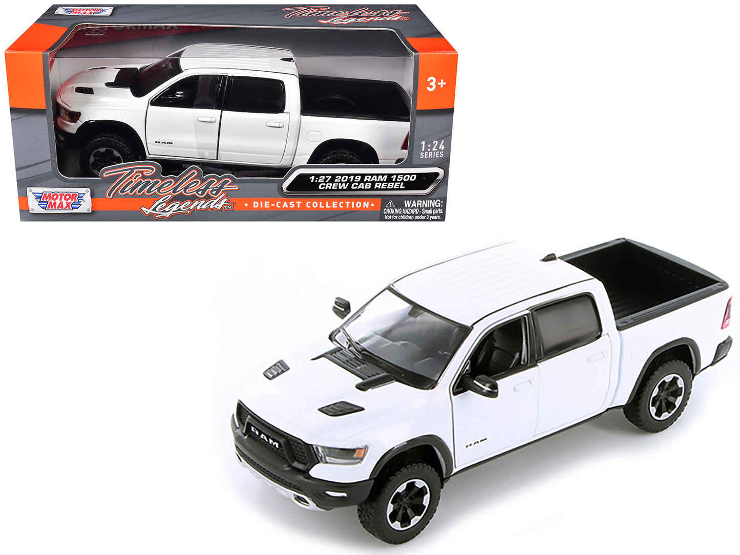 2019 RAM 1500 Rebel Crew Cab Pickup Truck White 1/24-1/27 Diecast Model Car