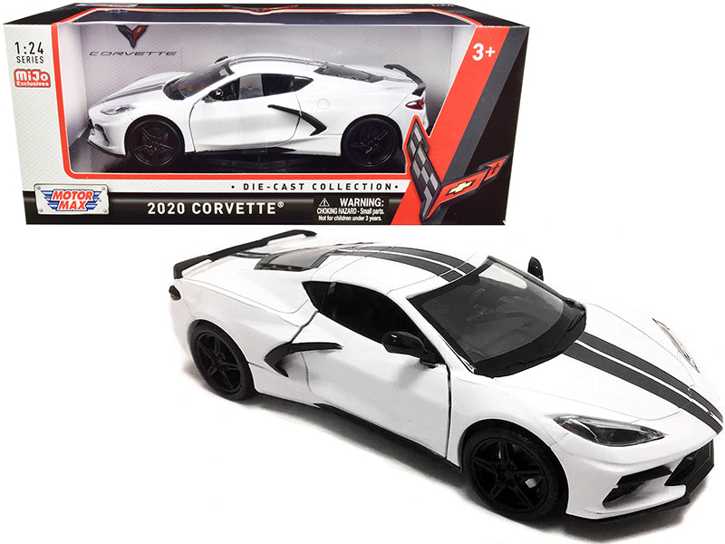 2020 Chevrolet Corvette C8 Stingray White with Gray Stripes 1/24 Diecast Model Car