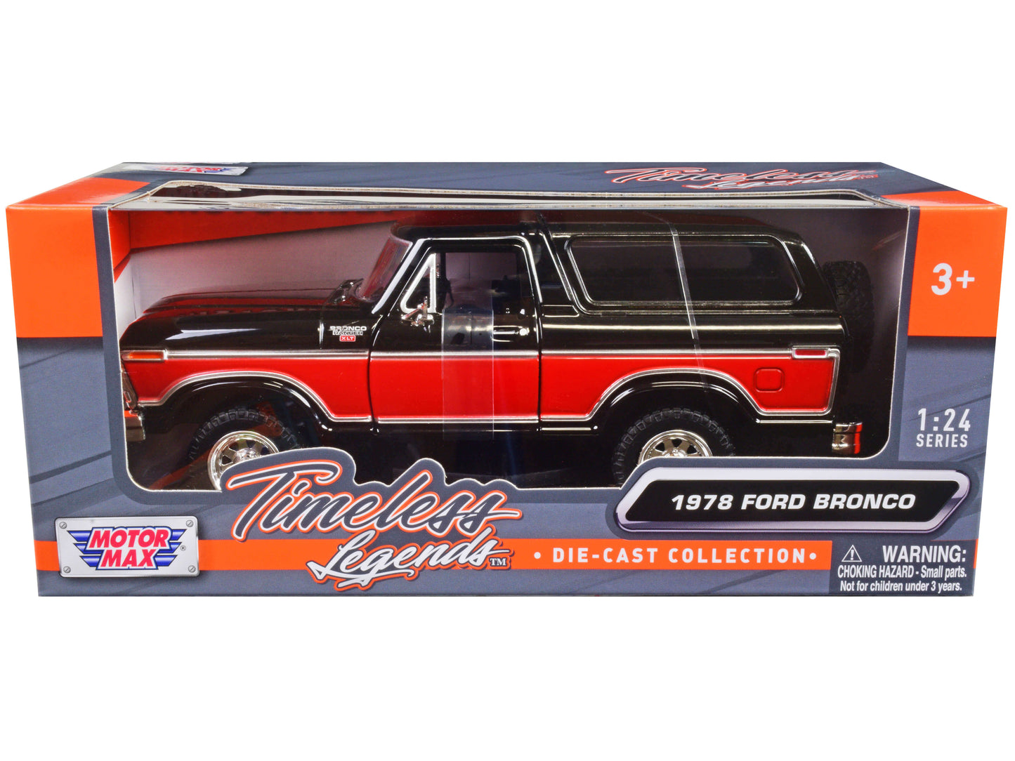 1978 Ford Bronco Ranger XLT with Spare Tire Black and Red "Timeless Legends" Series 1/24 Diecast Model Car
