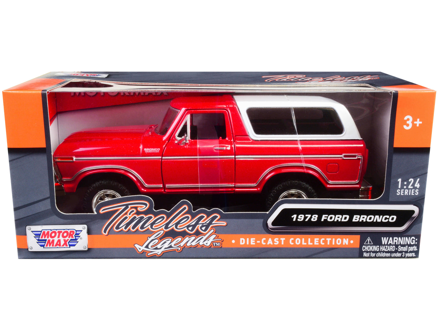 1978 Ford Bronco Custom Red and White "Timeless Legends" Series 1/24 Diecast Model Car