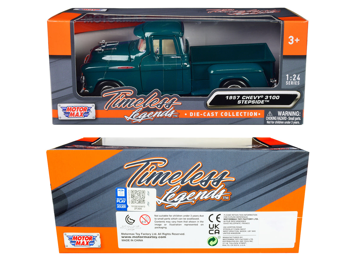 1957 Chevrolet 3100 Stepside Pickup Truck Teal Metallic "Timeless Legends" Series 1/24 Diecast Model Car