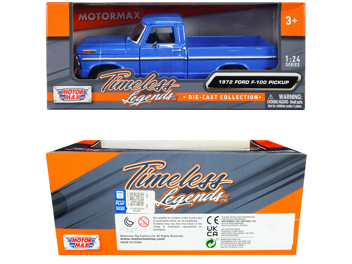 1972 Ford F-100 Pickup Truck Blue "Timeless Legends" Series 1/24 Diecast Model Car