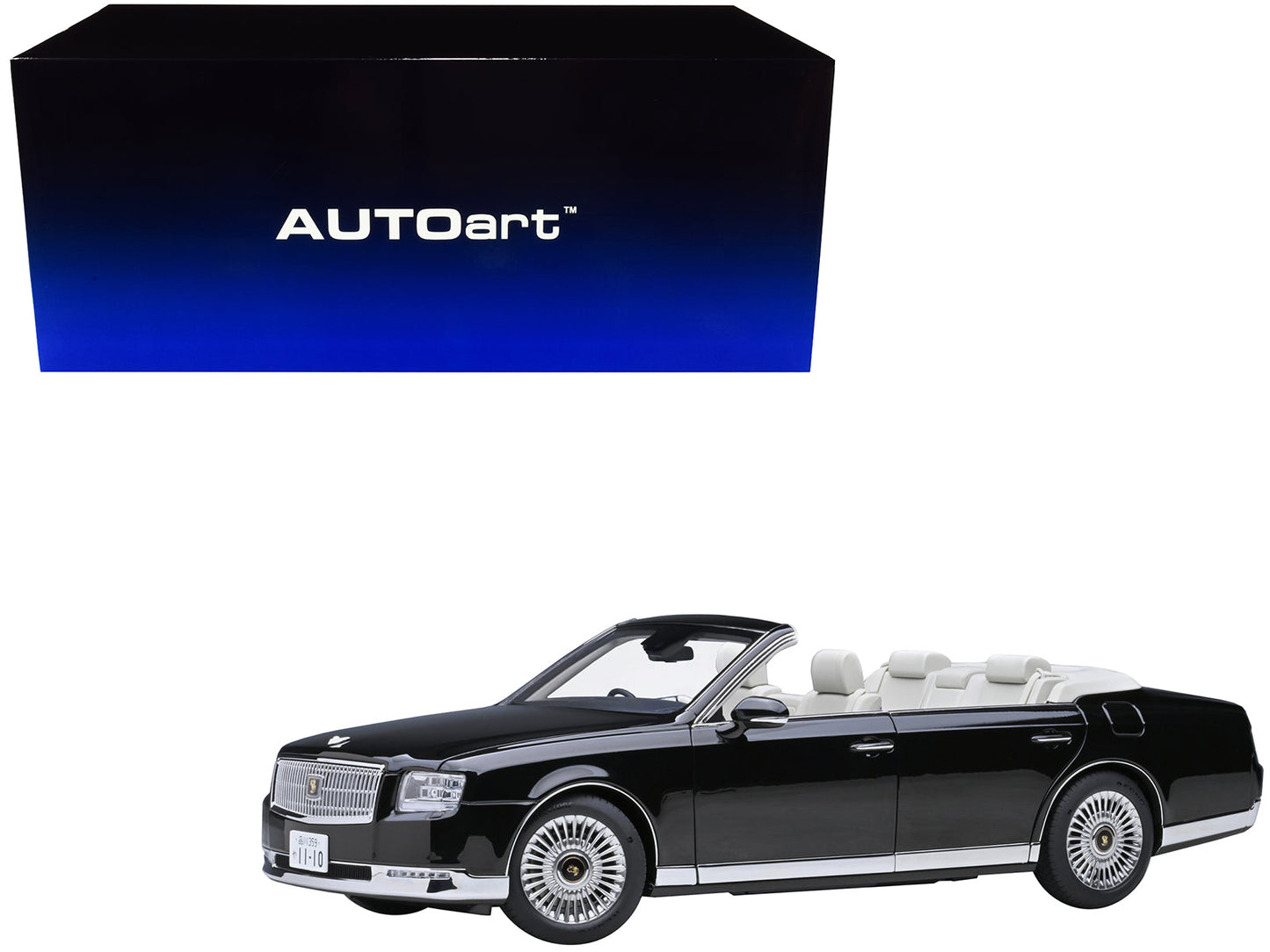Toyota Century Open Car Convertible RHD (Right Hand Drive) Black with White Interior 1/18 Model Car
