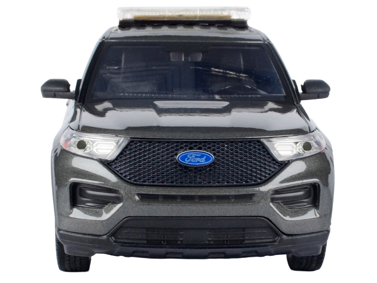 2022 Ford Police Interceptor Utility Dark Gray Metallic "Builder's Kit" with Flashing Light Bar and Front and Rear Lights and Sounds 1/24 Diecast Model Car