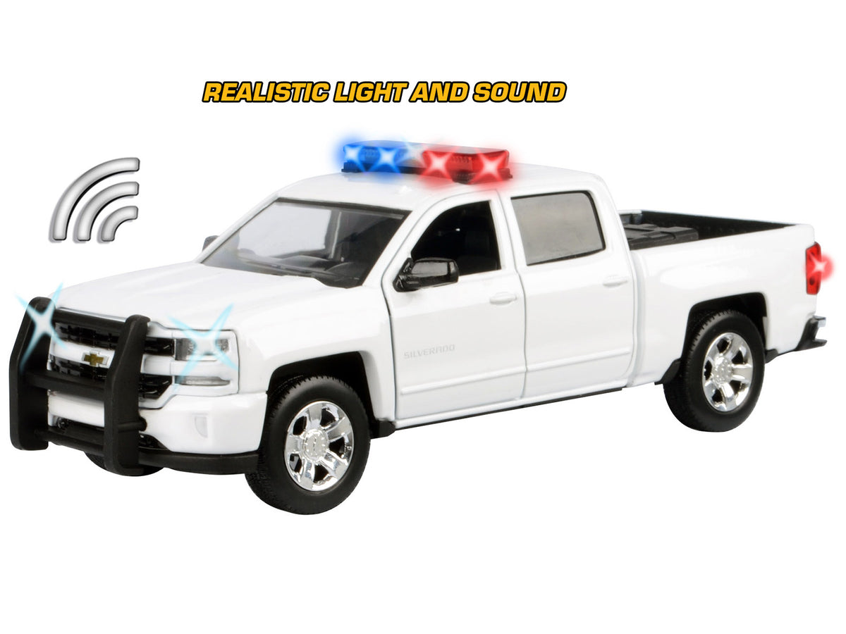 2017 Chevrolet Silverado 1500 LT Z71 Crew Cab Pickup Truck White with Flashing Light Bar and Front and Rear Lights and Sounds 1/24-1/27 Diecast Model Car