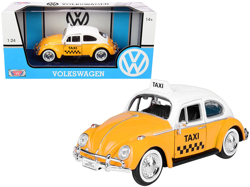 1966 Volkswagen Beetle "Taxi" Yellow with White Top 1/24 Diecast Model Car