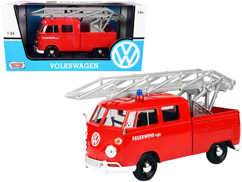 Volkswagen Type 2 (T1) Fire Truck with Aerial Ladder "Feuerwehr" Red 1/24 Diecast Model Car