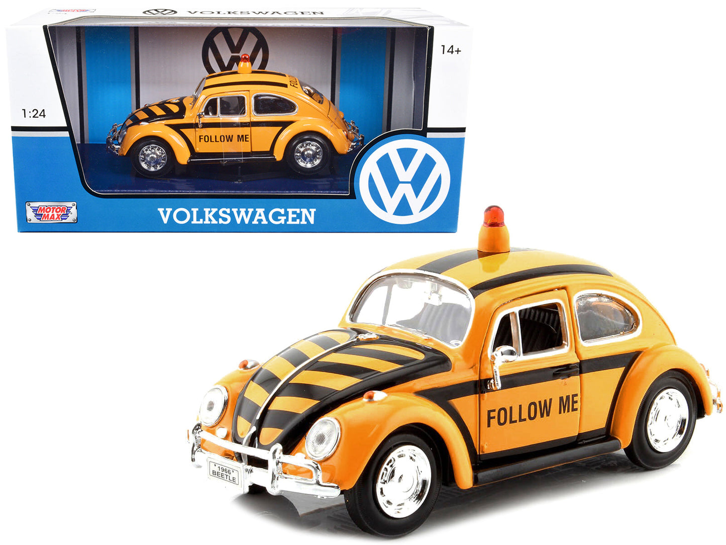 1966 Volkswagen Beetle "Follow Me" Airport Safety Vehicle Yellow with Black Stripes 1/24 Diecast Model Car