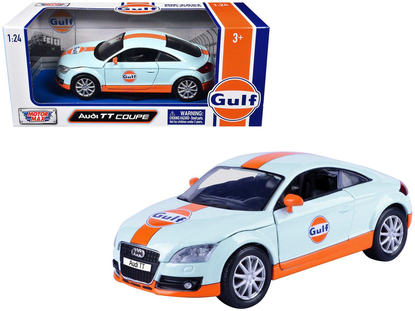 Audi TT Coupe "Gulf Oil" Light Blue with Orange Stripes "Gulf Die-Cast Collection" 1/24 Diecast Model Car