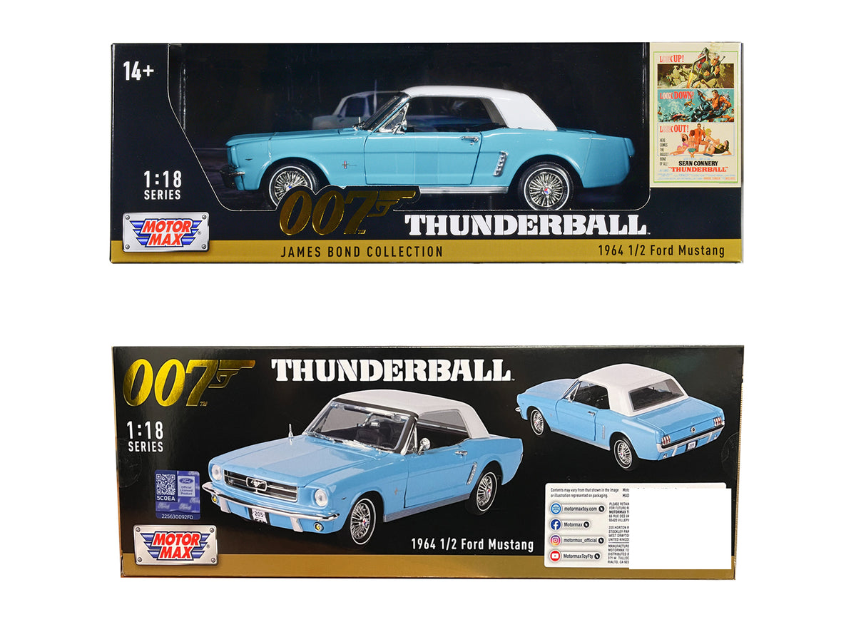 1964 1/2 Ford Mustang Light Blue with White Top James Bond 007 "Thunderball" (1965) Movie "James Bond Collection" Series 1/18 Diecast Model Car