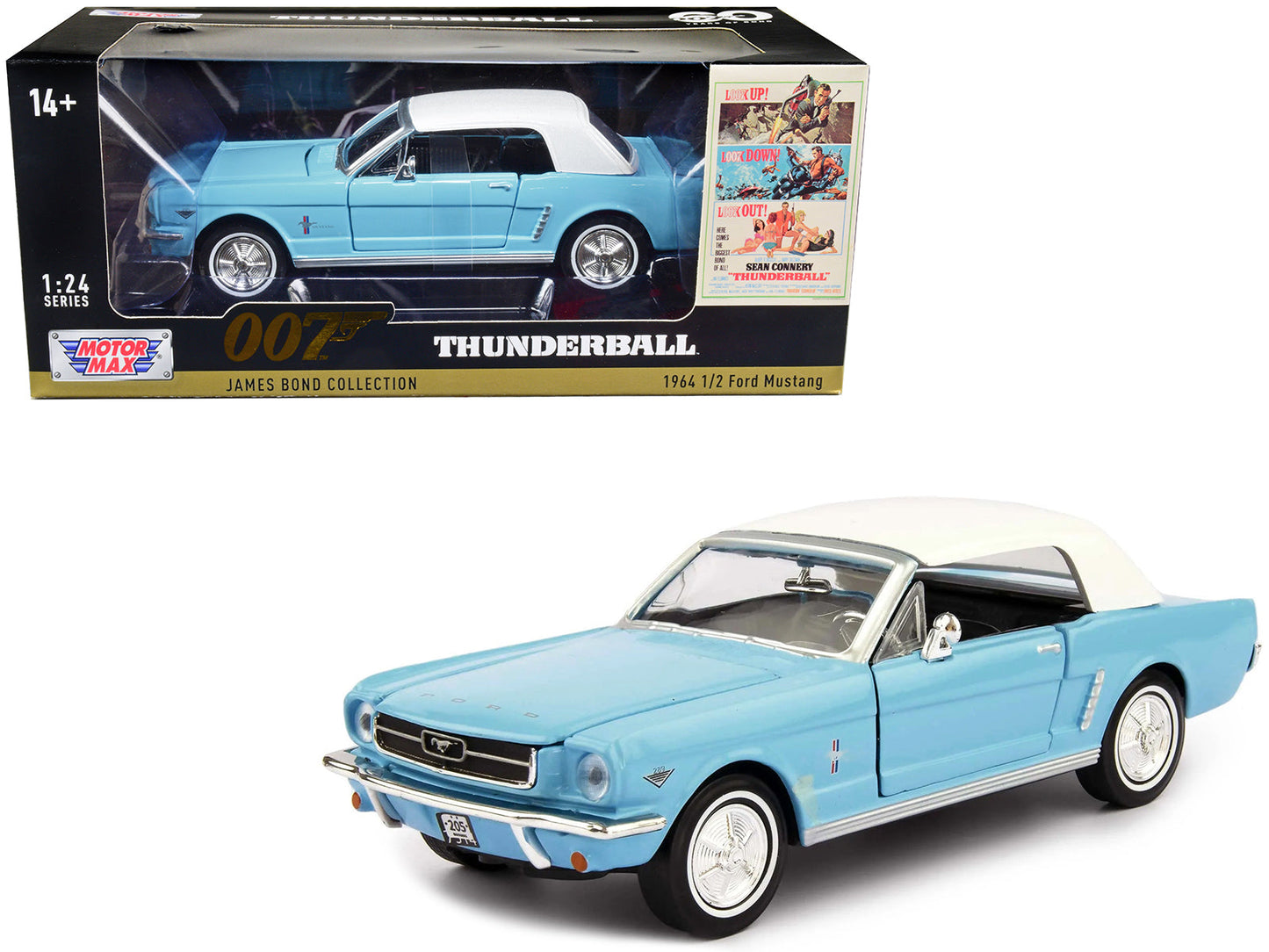 1964 1/2 Ford Mustang Light Blue with White Top James Bond 007 "Thunderball" (1965) Movie "James Bond Collection" Series 1/24 Diecast Model Car