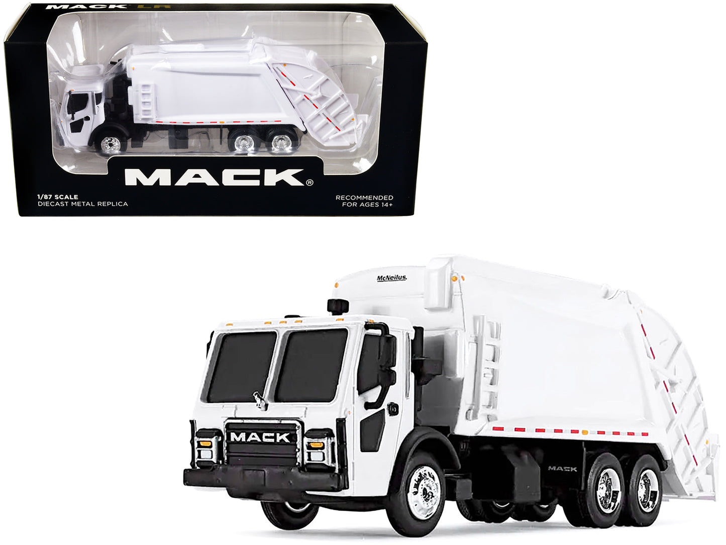 Mack LR with McNeilus Rear Load Refuse Body White 1/87 (HO) Diecast Model