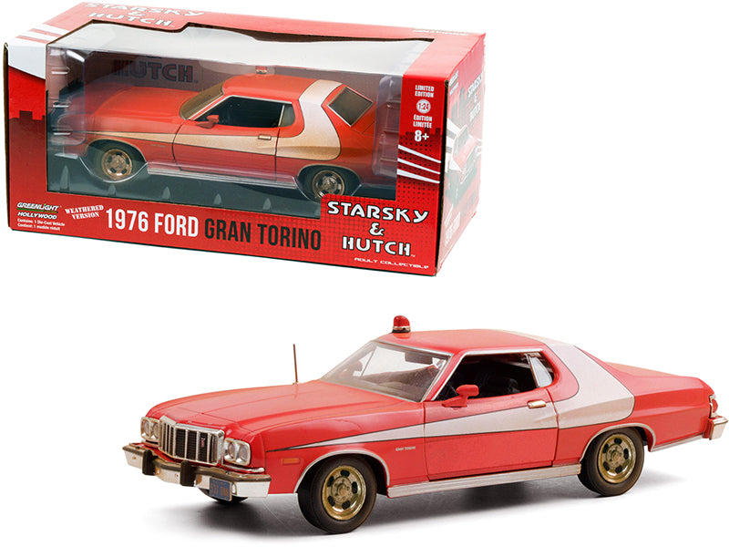 1976 Ford Gran Torino Red with White Stripe (Weathered Version) "Starsky and Hutch" (1975-1979) TV Series 1/24 Diecast Model Car