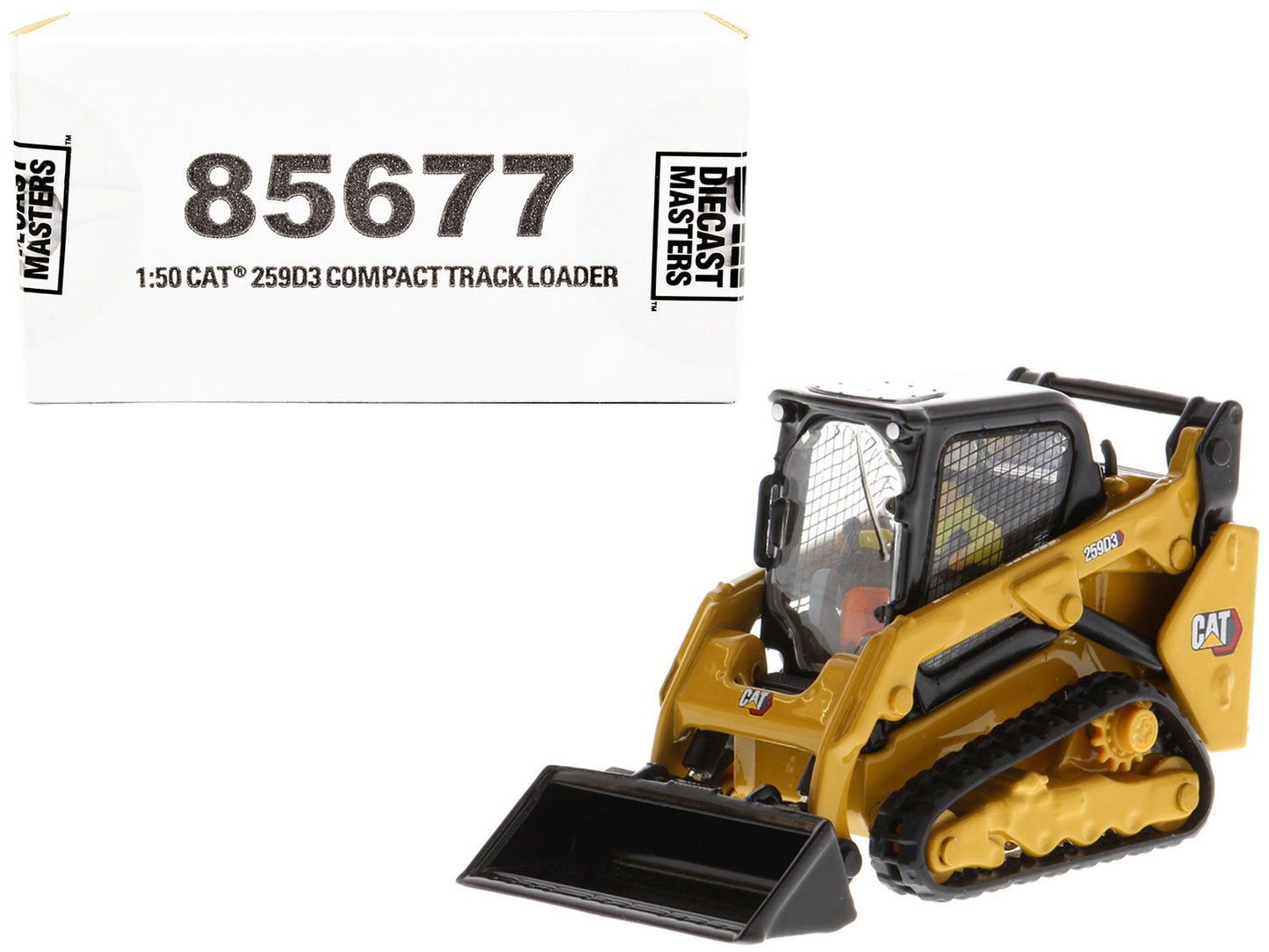 CAT Caterpillar 259D3 Compact Track Loader with Work Tools and Operator Yellow "High Line Series" 1/50 Diecast Model