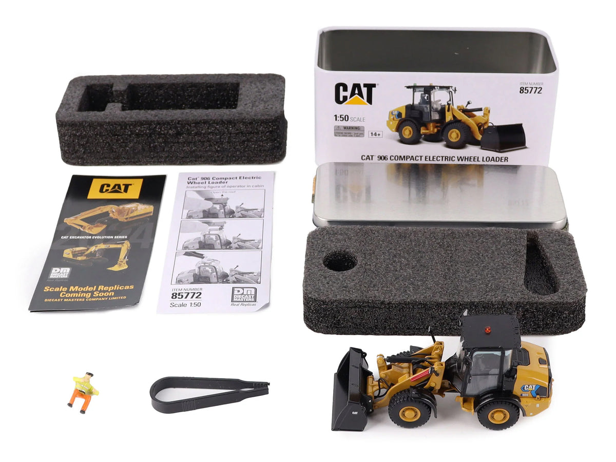 CAT Caterpillar 906 Electric Compact Wheel Loader Yellow with Operator "High Line Series" 1/50 Diecast Model