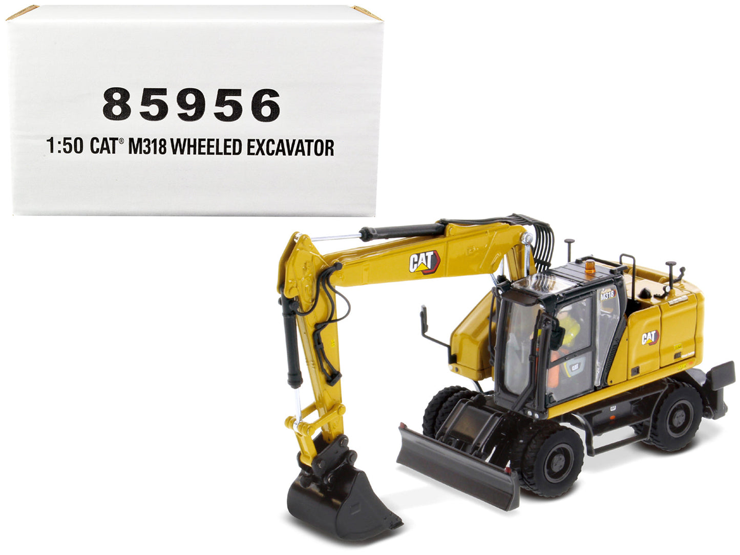 CAT Caterpillar M318 Wheeled Excavator Yellow with Operator "High Line" Series 1/50 Diecast Model