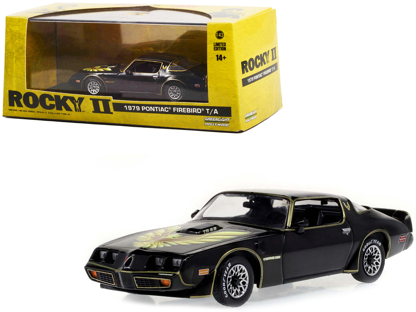 1979 Pontiac Firebird T/A Trans Am Black with Hood Phoenix "Rocky II (1979) Movie" 1/43 Diecast Model Car