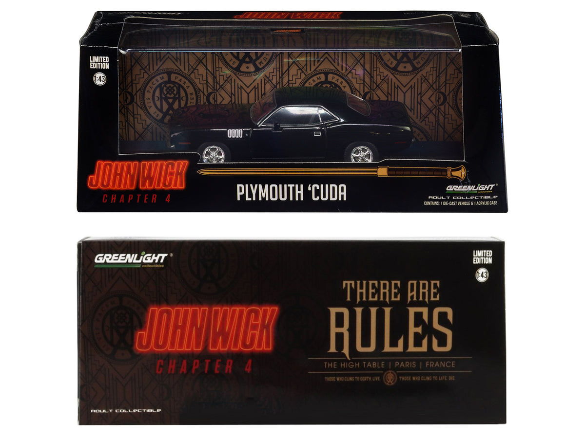 1971 Plymouth Barracuda Black "John Wick: Chapter 4" (2023) Movie "Hollywood" Series 1/43 Diecast Model Car