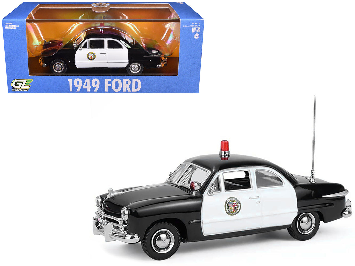 1949 Ford Custom Police Car "LAPD (Los Angeles Police Department)" Black and White 1/43 Diecast Model Car