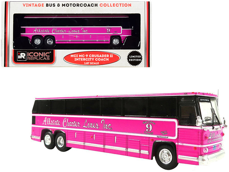 1980 MCI MC-9 Crusader II Intercity Coach Bus Pink "Allstate Charter Lines Inc." "Vintage Bus & Motorcoach Collection" 1/87 (HO) Diecast Model