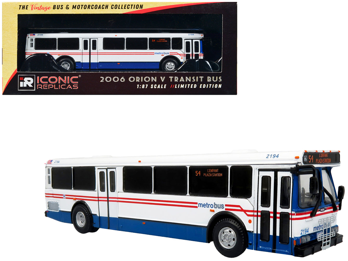 2006 Orion V Transit Bus WMATA Washington "54 L'Enfant Plaza Station" Limited Edition "The Vintage Bus and Motorcoach Collection" 1/87 (HO) Diecast Model