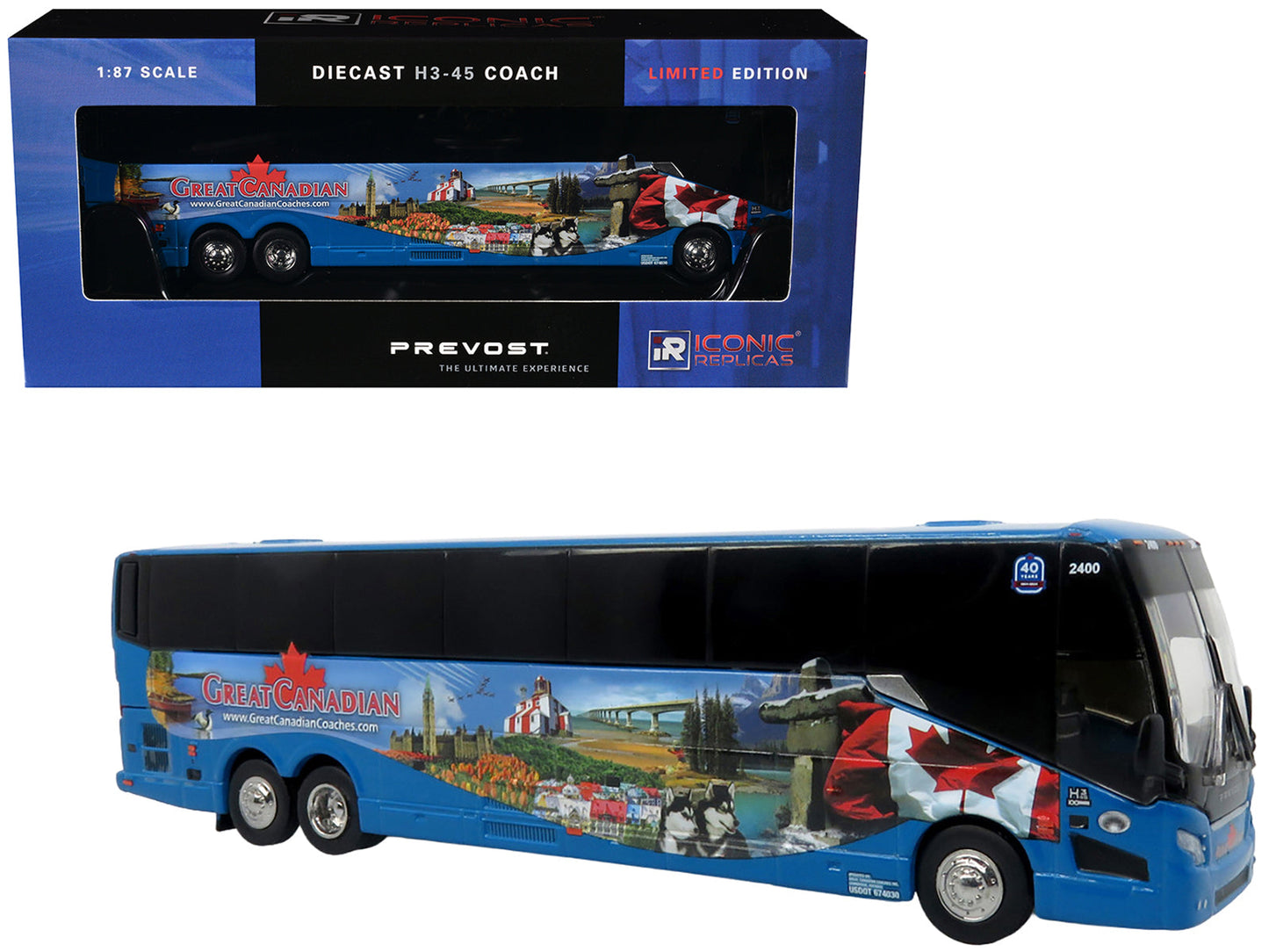 Prevost H3-45 Coach Bus "Great Canadian Coaches" Blue with Graphics Limited Edition 1/87 (HO) Diecast Model