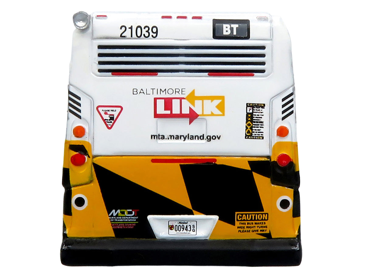 Nova Bus LFSH Hybrid Transit Bus "MTA Maryland" White with Red and Yellow Graphics "The Bus & Motorcoach Collection" Limited Edition to 504 pieces Worldwide 1/87 (HO) Diecast Model