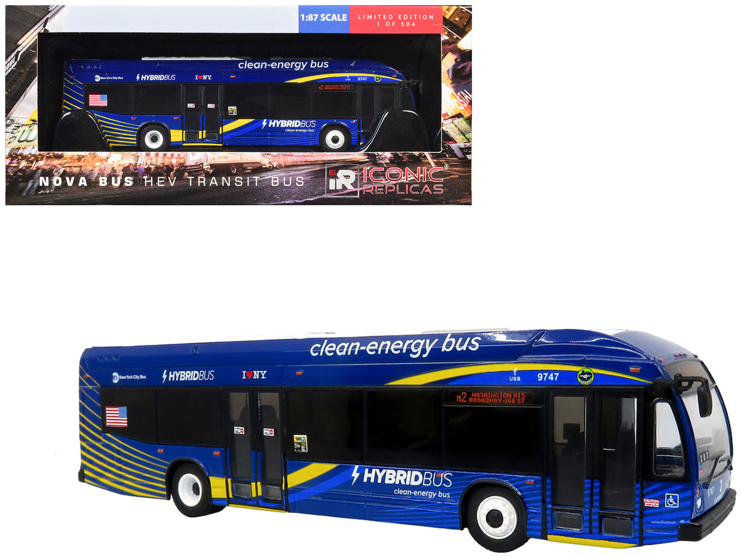 Nova Bus LFSH HEV Hybrid Transit Bus "MTA New York City" Blue with Yellow Graphics Limited Edition to 504 pieces Worldwide 1/87 (HO) Diecast Model