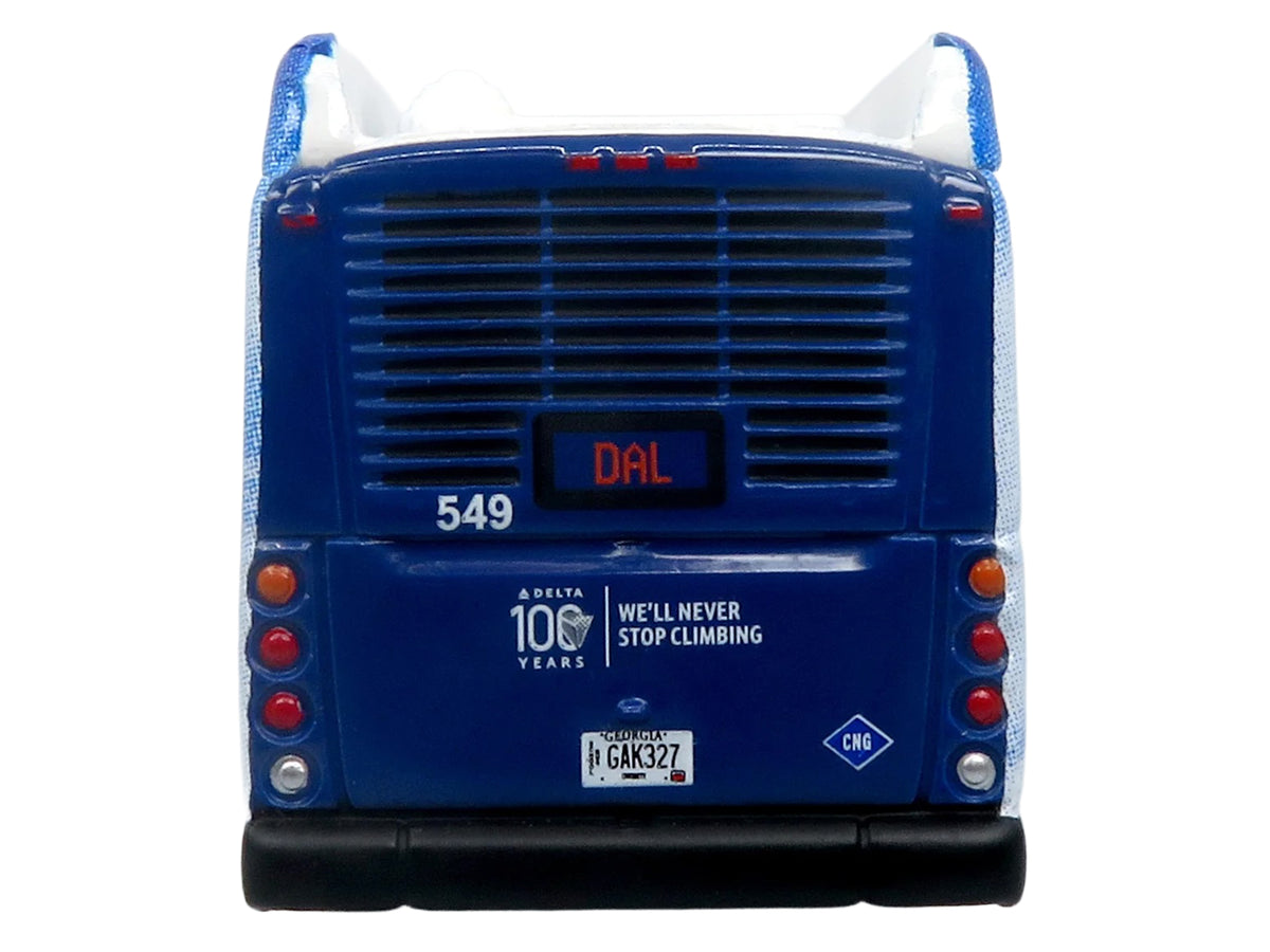 New Flyer Xcelsior XN40 Transit Bus "Delta Air Lines 100th Anniversary" Blue and White with Graphics "The Bus & Motorcoach Collection" Limited Edition 1/87 (HO) Scale Diecast Model