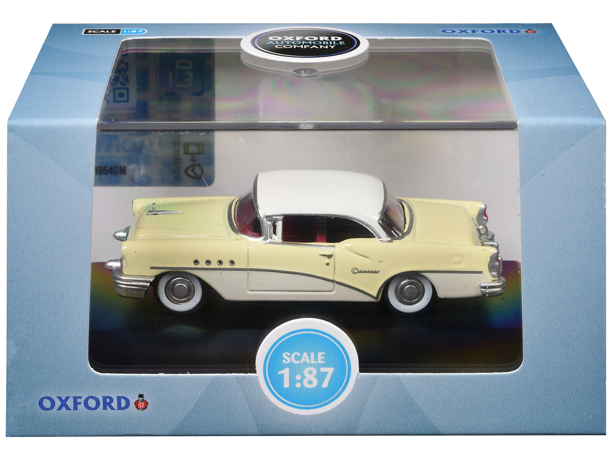 1955 Buick Century Condor Yellow and Dover White with Red Interior 1/87 (HO) Scale Diecast Model Car