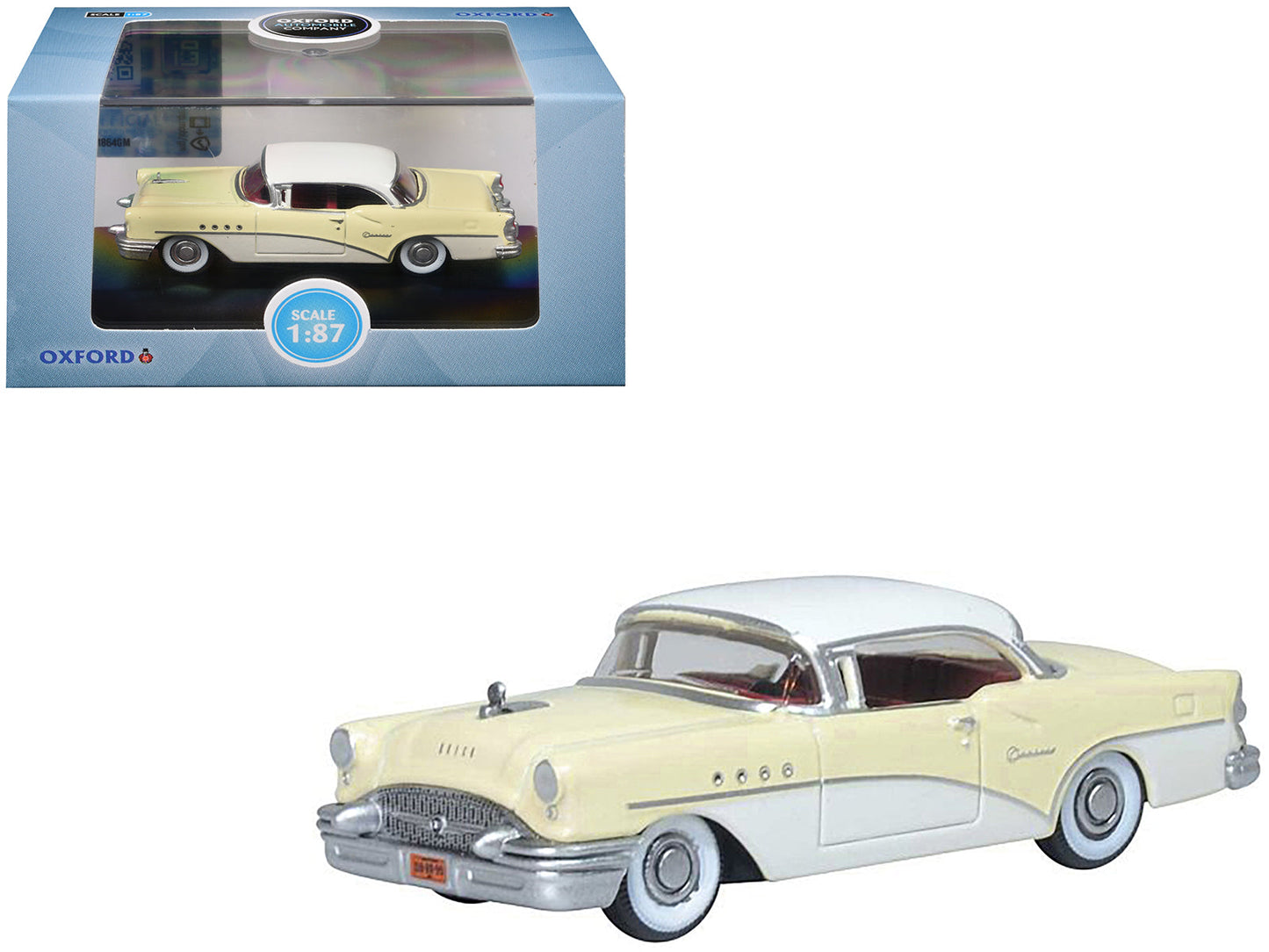 1955 Buick Century Condor Yellow and Dover White with Red Interior 1/87 (HO) Scale Diecast Model Car