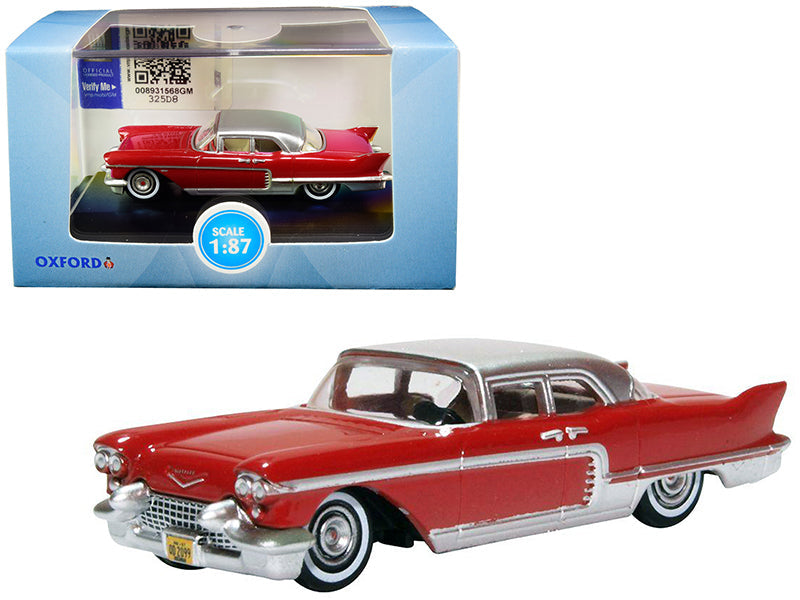 1957 Cadillac Eldorado Brougham Dakota Red with Silver Metallic Top 1/87 (HO) Scale Diecast Model Car