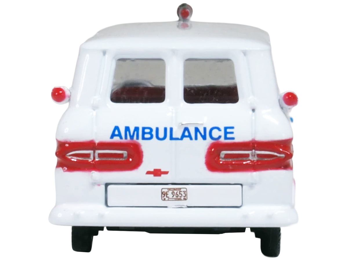 1962 Chevrolet Corvair Greenbrier AmbleWagon Ambulance White with Red Stripes 1/87 (HO) Scale Diecast Model Car