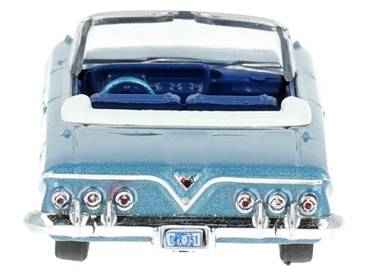 1961 Chevrolet Impala Convertible Jewel Blue Metallic and White with Blue Interior 1/87 (HO) Scale Diecast Model Car