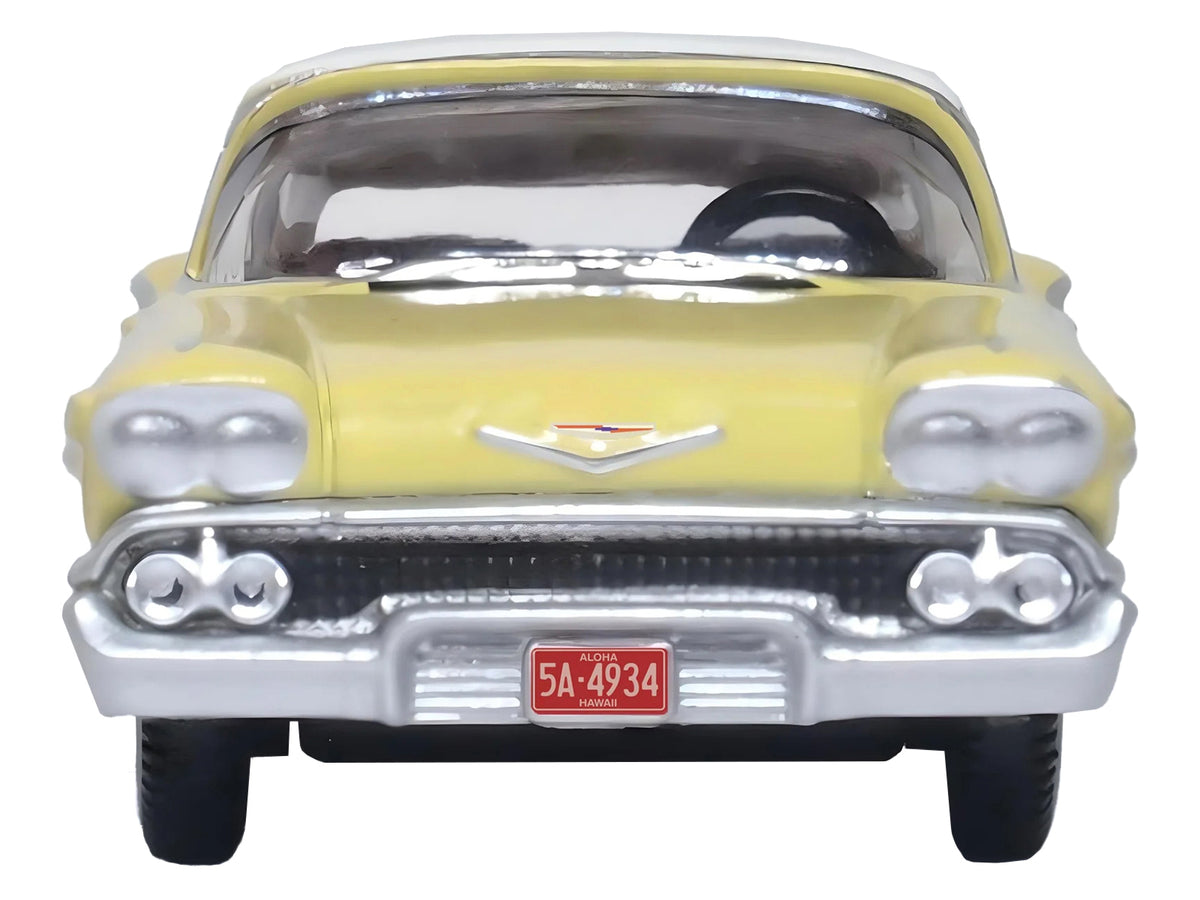 1958 Chevrolet Impala Sport Colonial Cream with Snowcrest White Top 1/87 (HO) Scale Diecast Model Car