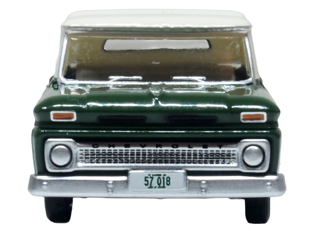 1965 Chevrolet C10 Stepside Pickup Truck Dark Green with Ivory Top 1/87 (HO) Scale Diecast Model Car