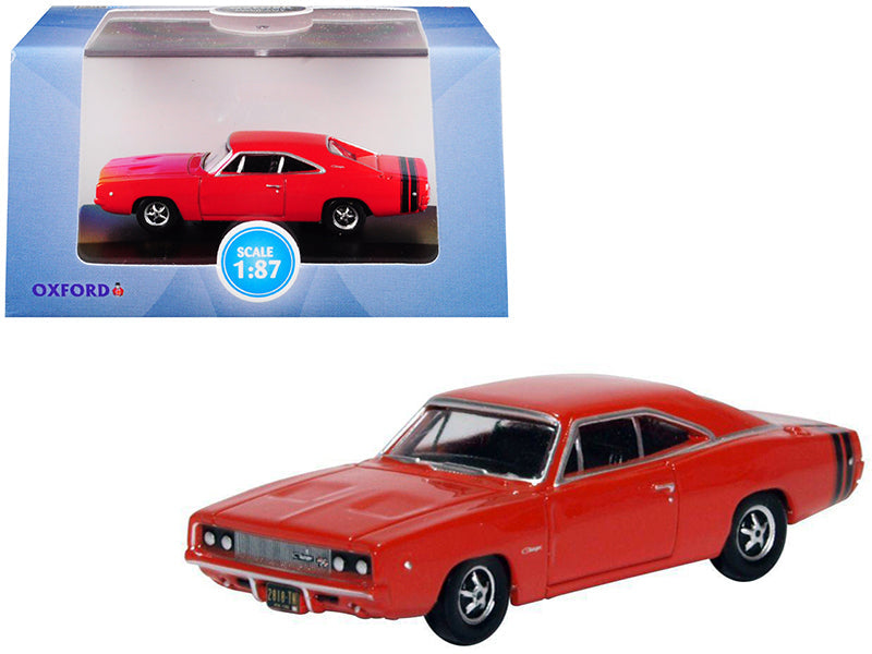 1968 Dodge Charger Bright Red with Black Stripes 1/87 (HO) Scale Diecast Model Car
