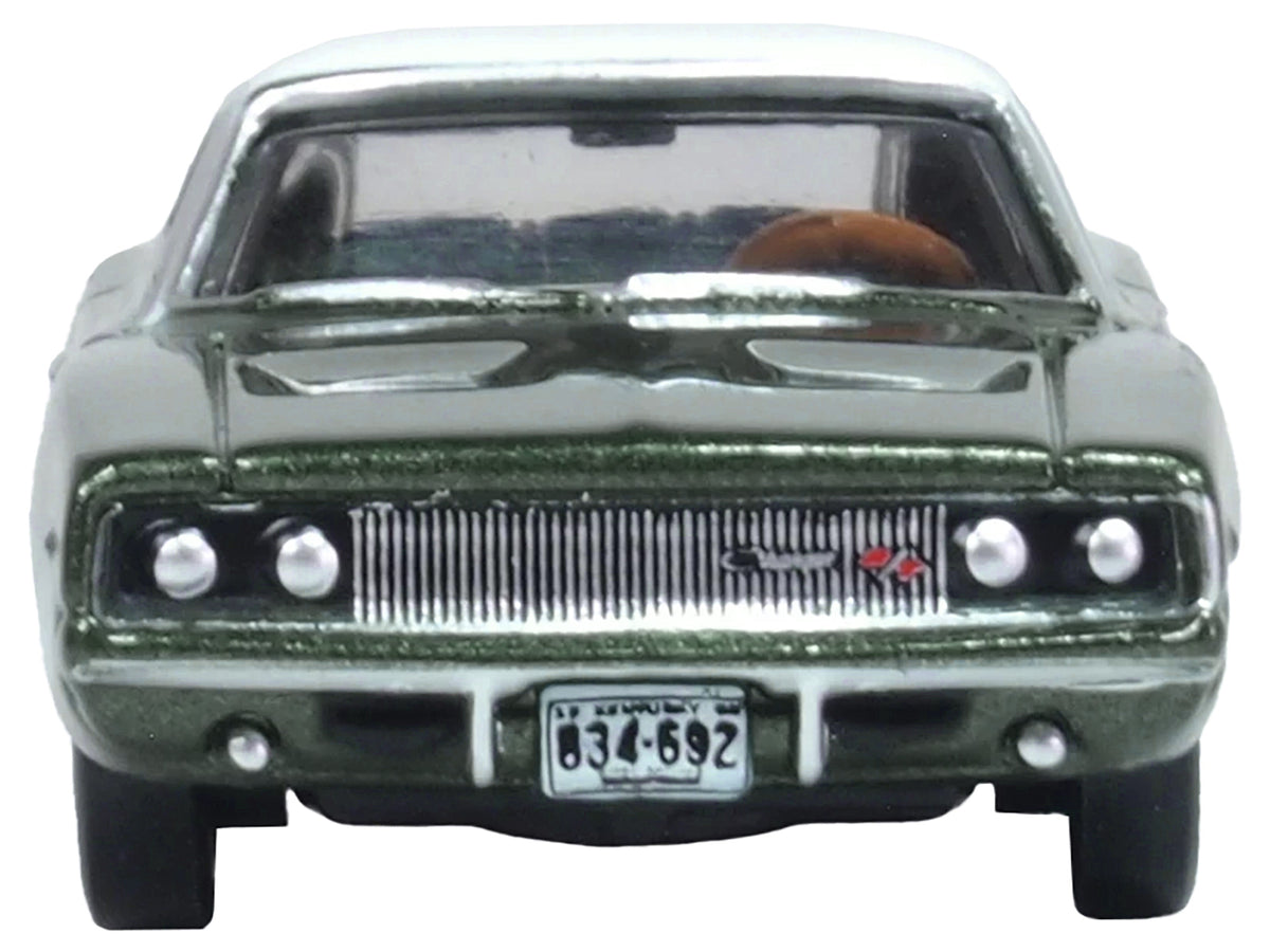 1968 Dodge Charger Racing Green Metallic with White Top and Tail Stripe 1/87 (HO) Scale Diecast Model Car