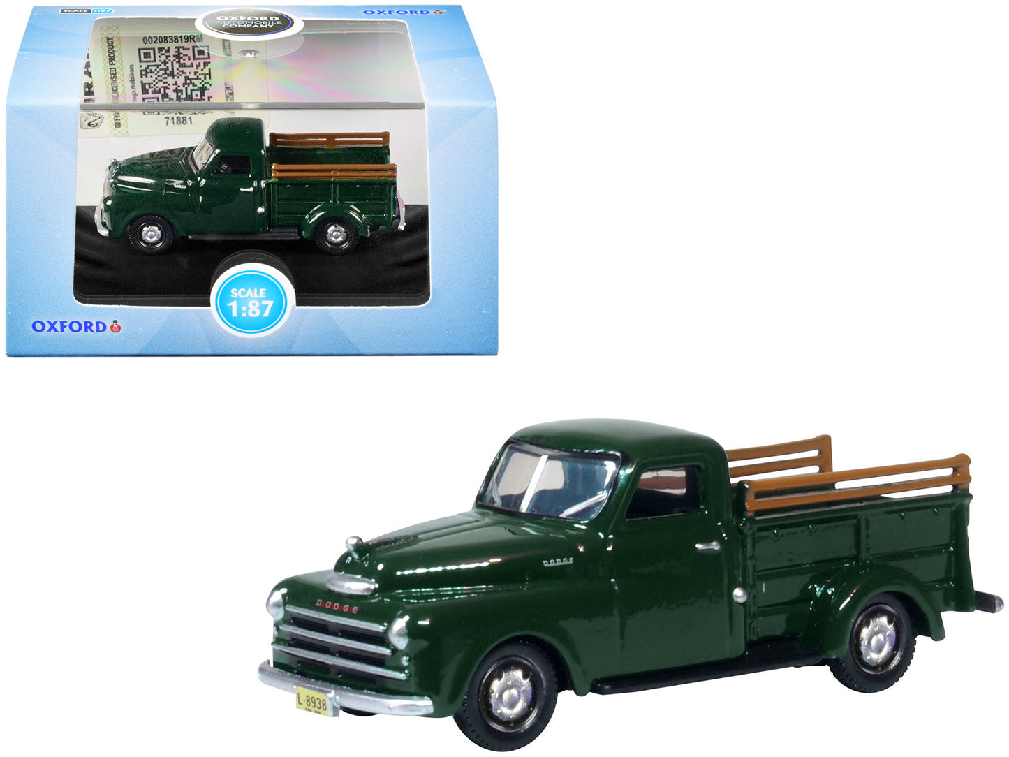 1948 Dodge B-1B Pickup Truck Dark Green 1/87 (HO) Scale Diecast Model Car