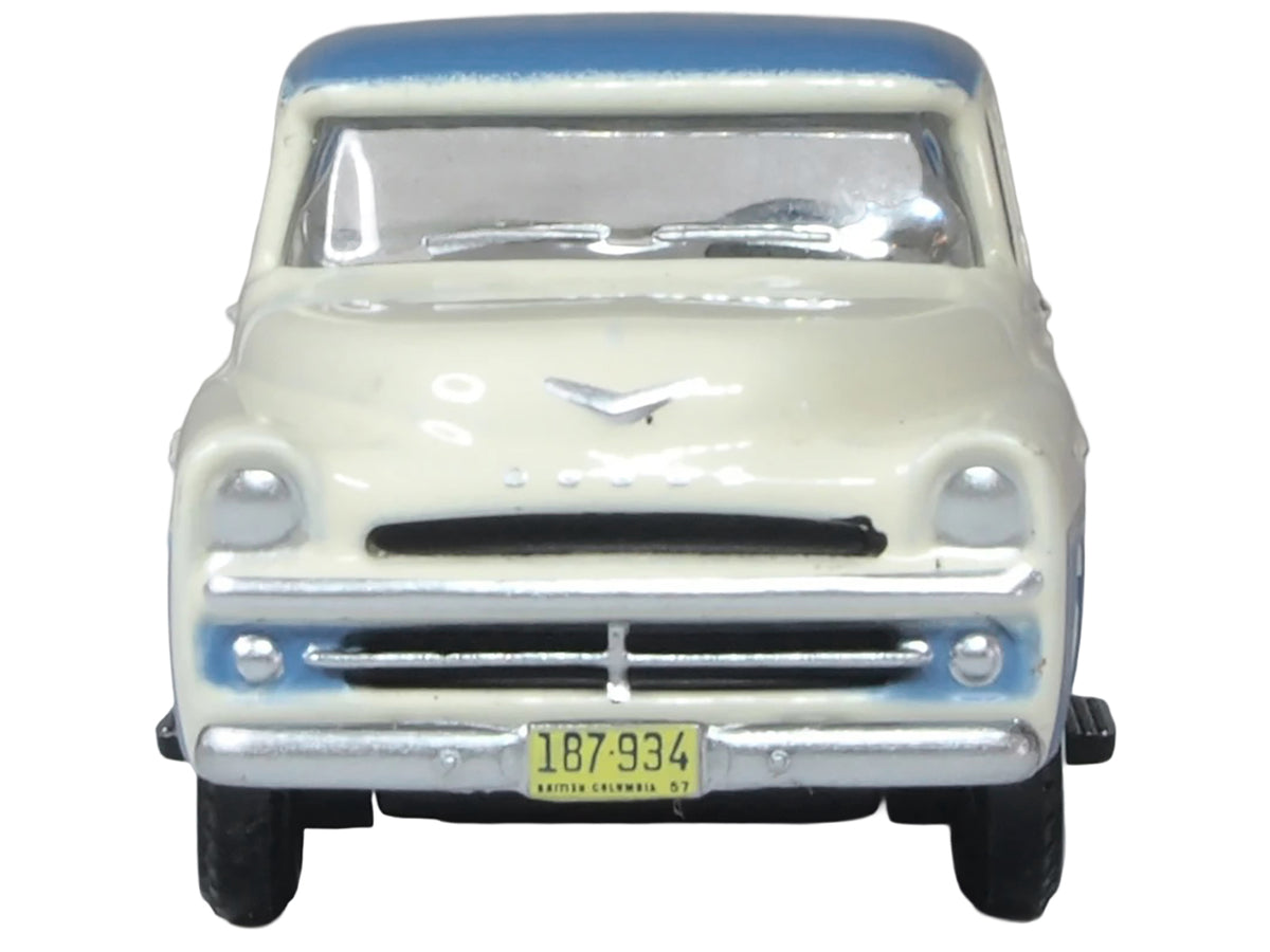 1957 Dodge D100 Sweptside Pickup Truck Ice Blue and Glacier White 1/87 (HO) Scale Diecast Model Car