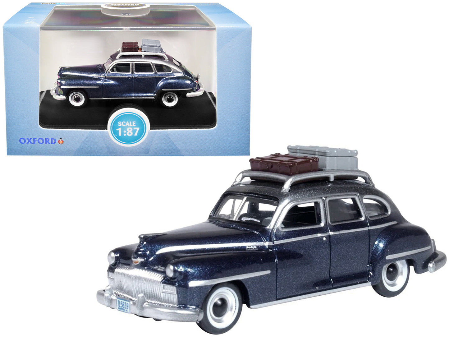 1946 DeSoto Suburban with Roof Rack and Luggage Butterfly Blue Metallic with Crystal Gray Top 1/87 (HO) Scale Diecast Model Car