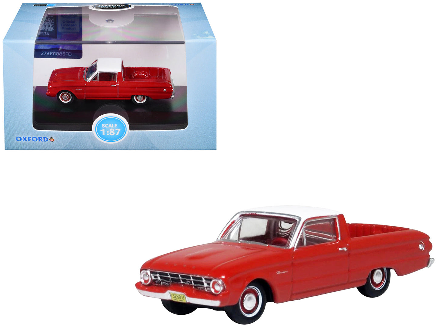 1960 Ford Falcon Ranchero Monte Carlo Red with Corinthian White Top 1/87 (HO) Scale Diecast Model Car