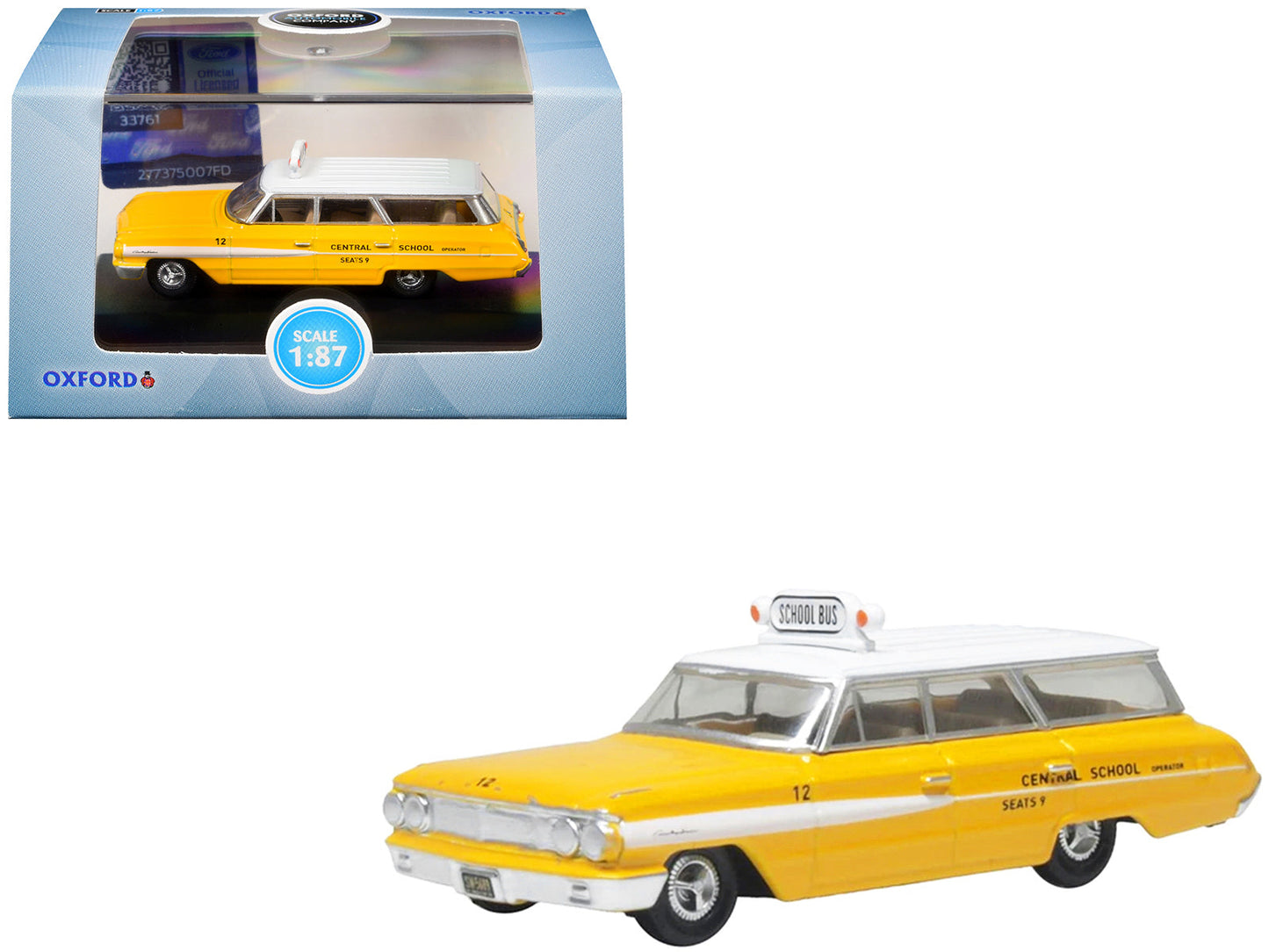 1964 Ford Country Station Wagon "Central School Bus" Yellow with White Top 1/87 (HO) Scale Diecast Model Car
