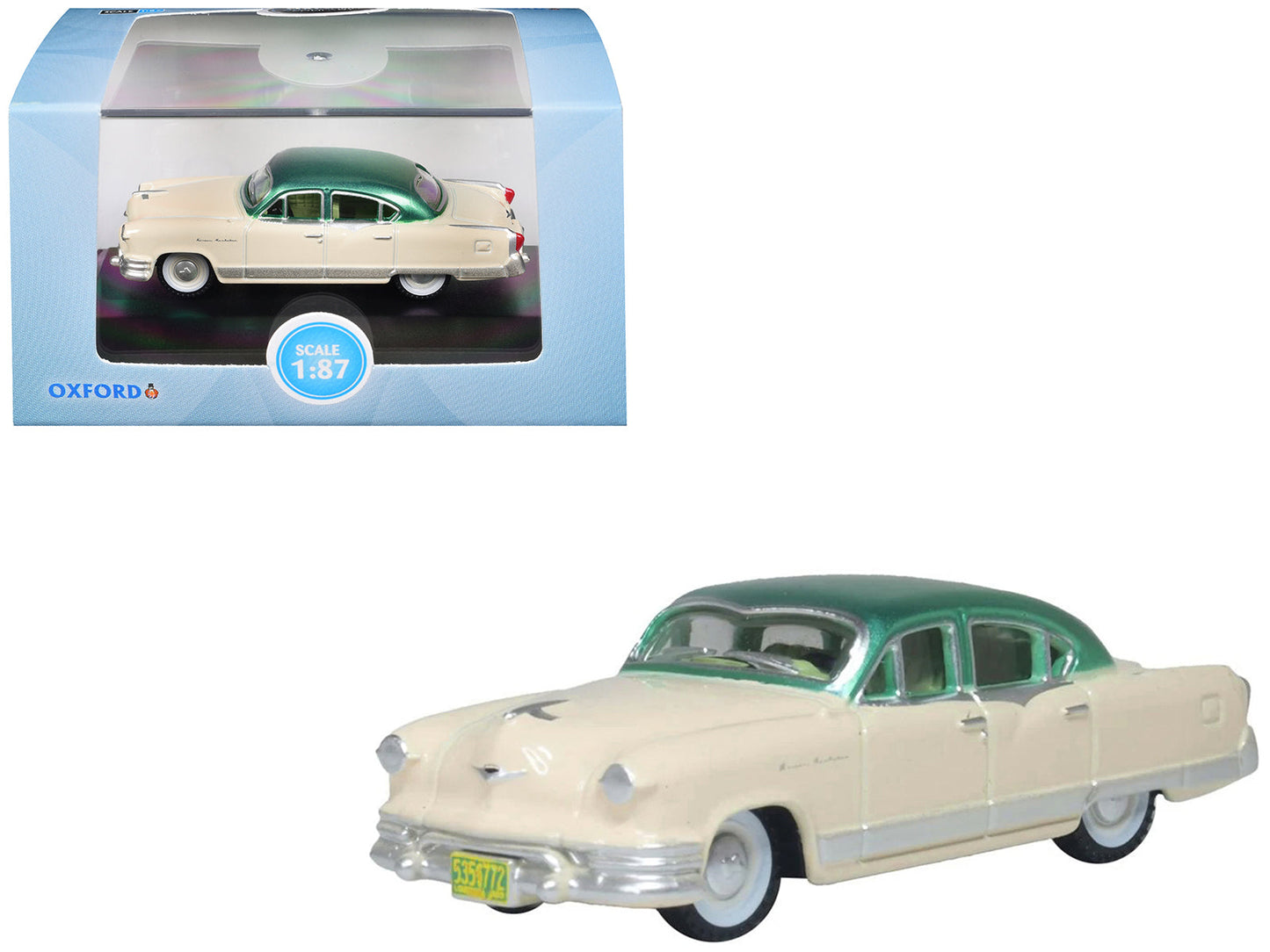 1953 Kaiser Manhattan Stardust Ivory with Jade Green Metallic Top 1/87 (HO) Scale Diecast Model Car