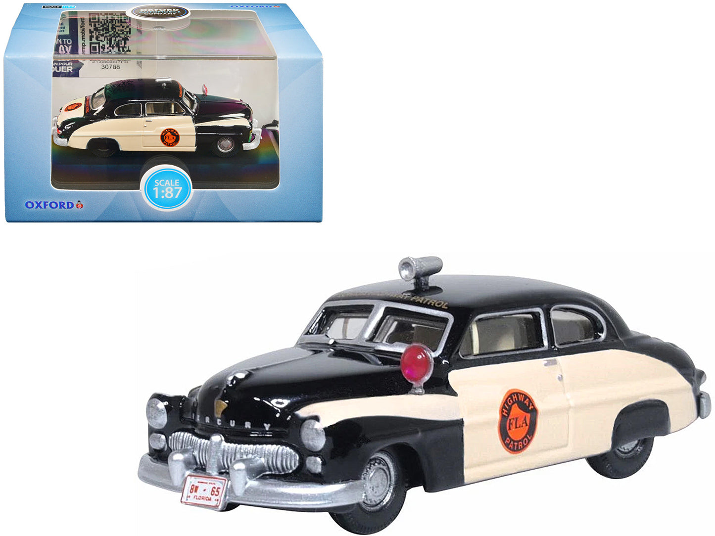 1949 Mercury Monarch Police Black and White "Florida Highway Patrol" 1/87 (HO) Scale Diecast Model Car