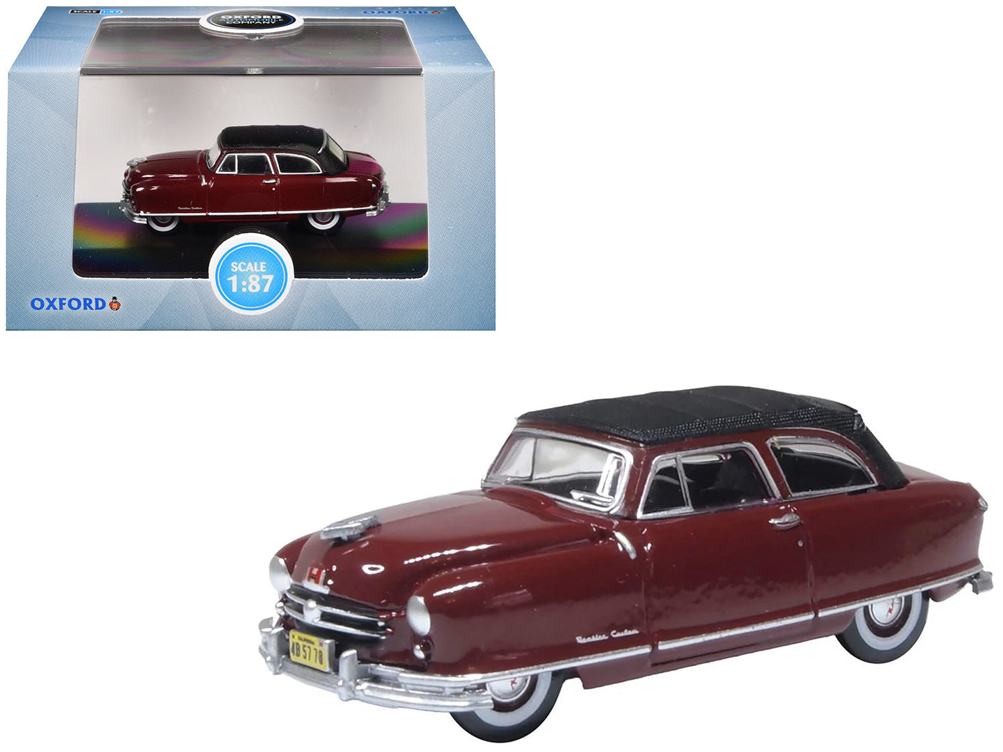1950 Nash Rambler Custom Landau Convertible (Closed) Sunset Maroon with Black Top 1/87 (HO) Scale Diecast Model Car